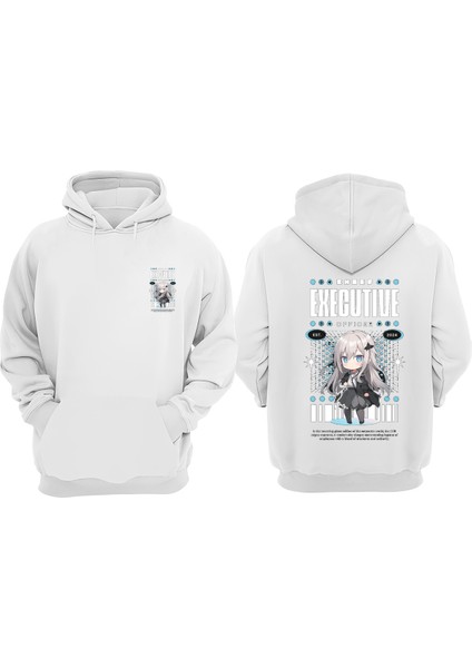 Unisex Chief Exe Cutive Officer Tasarım Ön Arka Baskılı Normal Kalıp Beyaz Sweatshirt