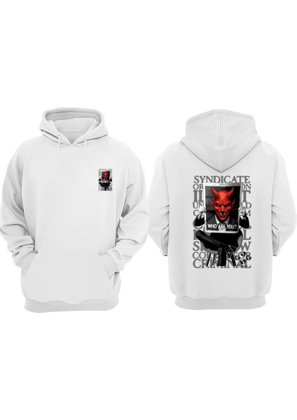 Unisex Newspaper Tasarım Ön Arka Baskılı Normal Kalıp Beyaz Sweatshirt