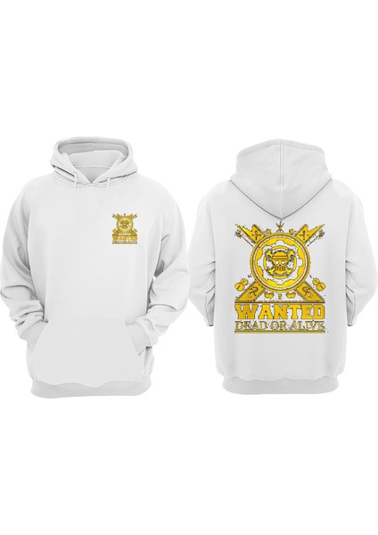 Unisex Wanted Dead Or Alıve Tasarım Ön Arka Baskılı Normal Kalıp Beyaz Sweatshirt
