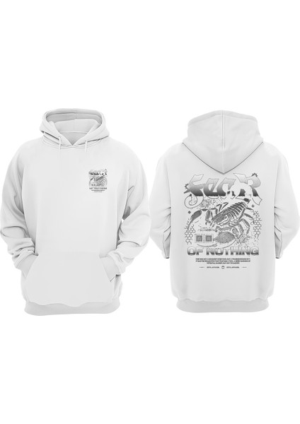 Unisex Fear Of Nothing Tasarım Ön Arka Baskılı Normal Kalıp Beyaz Sweatshirt