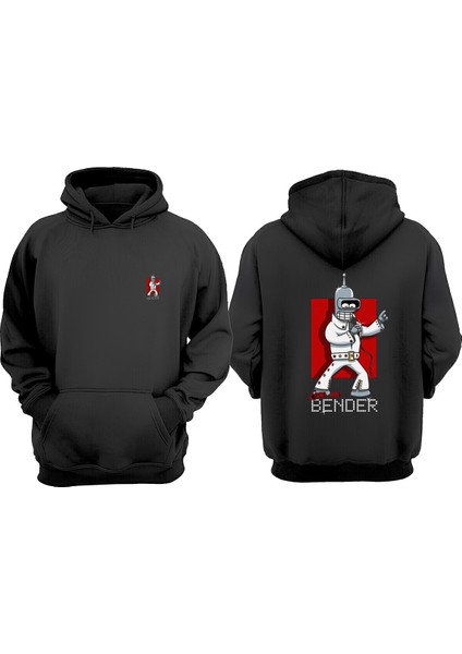 Unisex Love Me Bender Tasarım Ön Arka Baskılı Normal Kalıp Siyah Sweatshirt