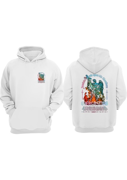 Unisex Everlasting Poster Tasarım Ön Arka Baskılı Normal Kalıp Beyaz Sweatshirt