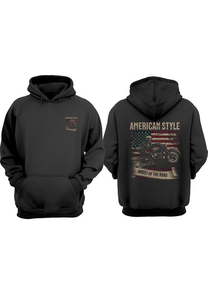Unisex American Style Riders Tasarım Ön Arka Baskılı Normal Kalıp Siyah Sweatshirt