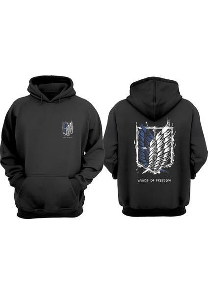 Unisex Atack On Titan Tasarım Ön Arka Baskılı Normal Kalıp Siyah Sweatshirt