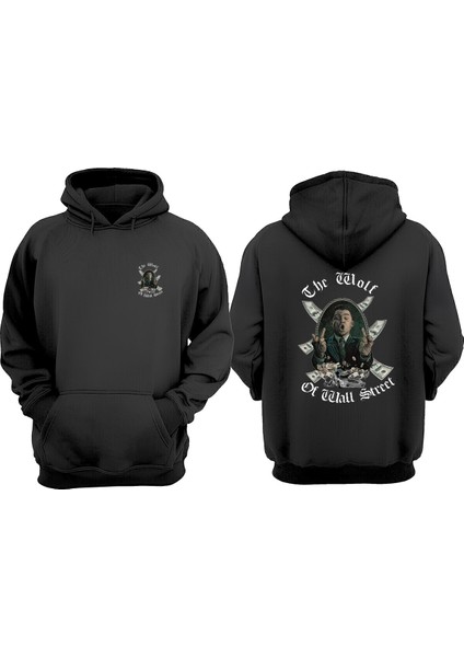 Unisex The Wolf Of Hall Street Tasarım Ön Arka Baskılı Normal Kalıp Siyah Sweatshirt