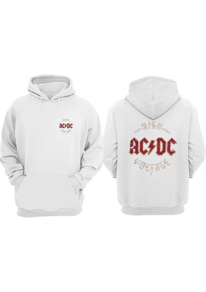 Unisex Ac Dc Voltage Tasarım Ön Arka Baskılı Normal Kalıp Beyaz Sweatshirt