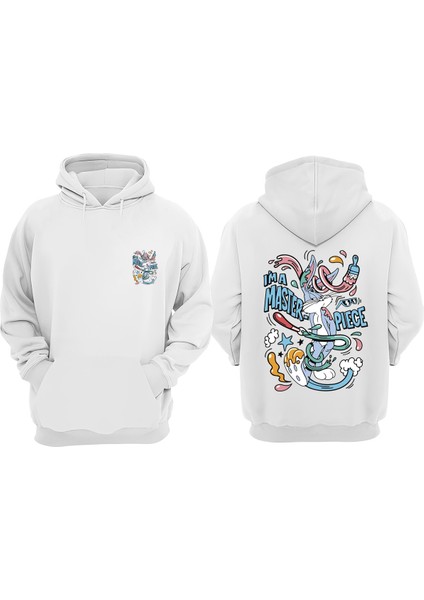 Unisex Im Master Pıece Tasarım Ön Arka Baskılı Normal Kalıp Beyaz Sweatshirt