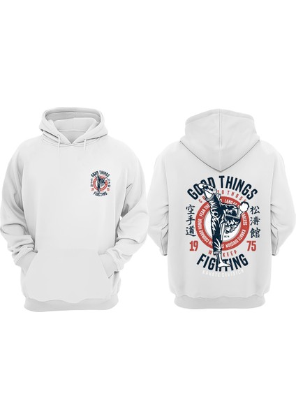 Unisex Karate Division Tasarım Ön Arka Baskılı Normal Kalıp Beyaz Sweatshirt