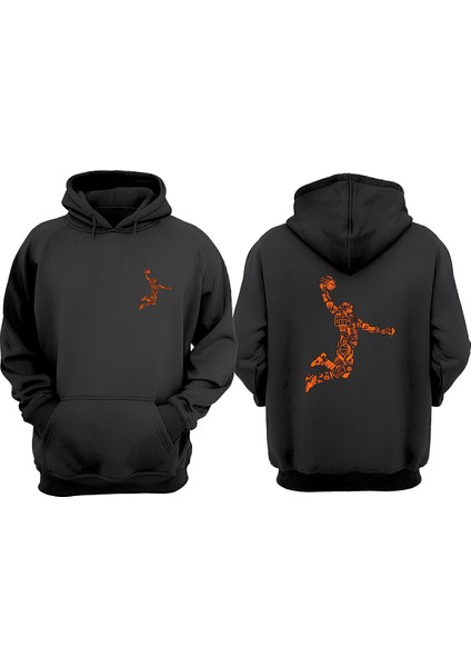 Unisex Basketbol Orange Tasarım Ön Arka Baskılı Normal Kalıp Siyah Sweatshirt