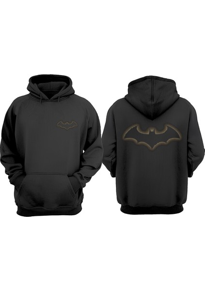 Unisex Batman Yarasa Tasarım Ön Arka Baskılı Normal Kalıp Siyah Sweatshirt