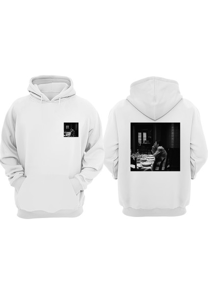Unisex Michael Corleone Yemek Masası Tasarım Ön Arka Baskılı Normal Kalıp Beyaz Sweatshirt
