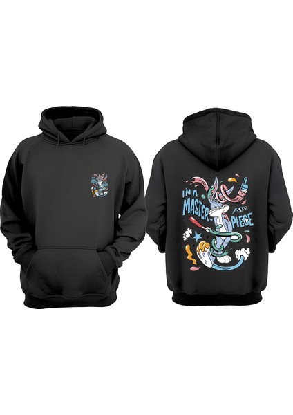 Unisex Im Master Pıece Tasarım Ön Arka Baskılı Normal Kalıp Siyah Sweatshirt