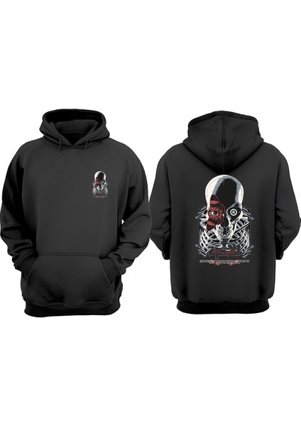 Unisex Hereafter Skull Tasarım Ön Arka Baskılı Normal Kalıp Siyah Sweatshirt