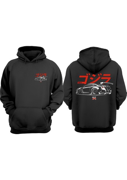 Unisex Gtr Car Tasarım Ön Arka Baskılı Normal Kalıp Siyah Sweatshirt