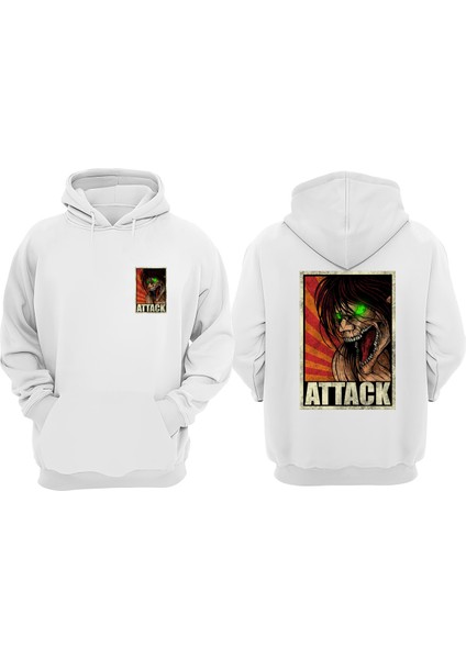 Unisex Attack On Titan Tasarım Ön Arka Baskılı Normal Kalıp Beyaz Sweatshirt