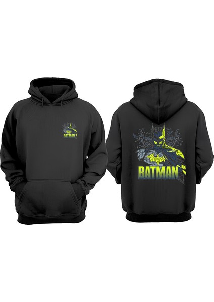 Unisex Batman Geometric Tasarım Ön Arka Baskılı Normal Kalıp Siyah Sweatshirt