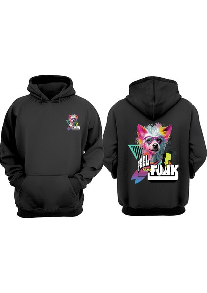 Unisex Feel The Funk Tasarım Ön Arka Baskılı Normal Kalıp Siyah Sweatshirt