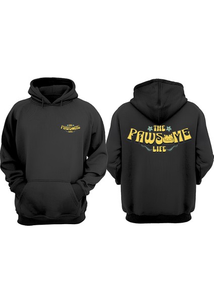 Unisex The Pawsome Life Tote Bag Tasarım Ön Arka Baskılı Normal Kalıp Siyah Sweatshirt