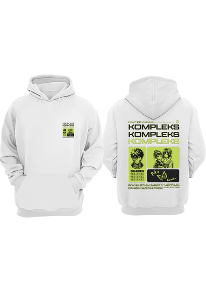 Unisex Kompleks Tasarım Ön Arka Baskılı Normal Kalıp Beyaz Sweatshirt