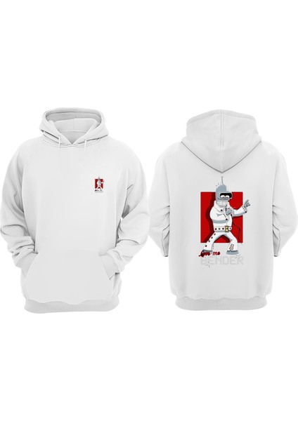 Unisex Love Me Bender Tasarım Ön Arka Baskılı Normal Kalıp Beyaz Sweatshirt