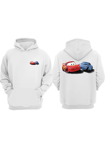 Unisex Cars Sally Tasarım Ön Arka Baskılı Normal Kalıp Beyaz Sweatshirt