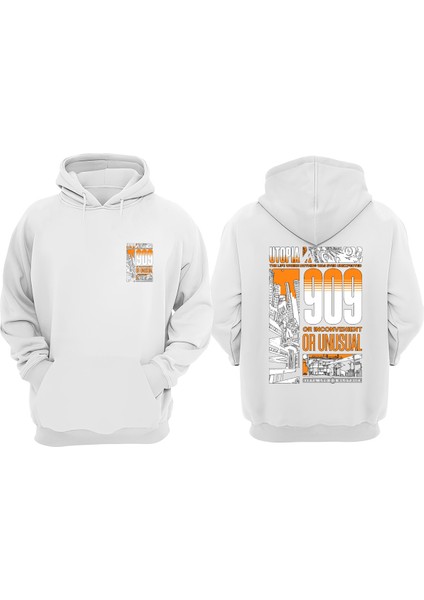 Unisex Utopia 909 Tasarım Ön Arka Baskılı Normal Kalıp Beyaz Sweatshirt