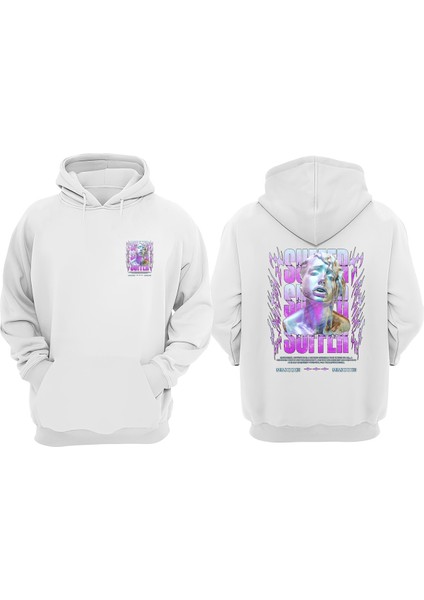 Unisex Suffer Tasarım Ön Arka Baskılı Normal Kalıp Beyaz Sweatshirt