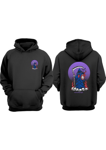 Unisex Warm People Tasarım Ön Arka Baskılı Normal Kalıp Siyah Sweatshirt