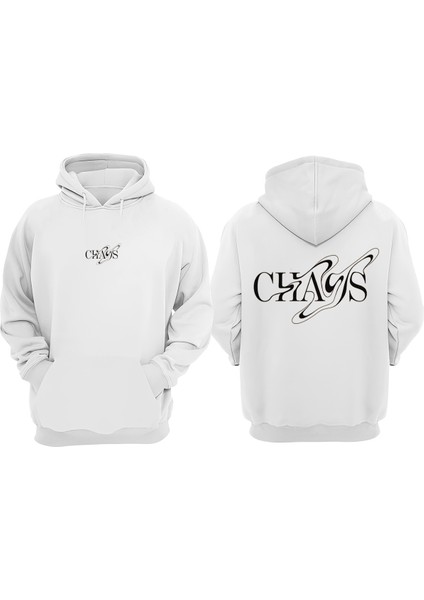 Unisex Chas Yazı Tasarım Ön Arka Baskılı Normal Kalıp Beyaz Sweatshirt