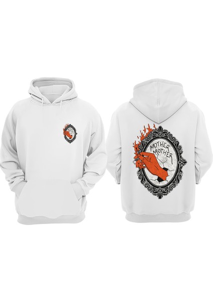 Unisex Mother Mother Ayna Tasarım Ön Arka Baskılı Normal Kalıp Beyaz Sweatshirt