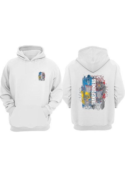 Unisex Transformers SS19 Grid Pics Style Guide Tasarım Ön Arka Baskılı Normal Kalıp Beyaz Sweatshirt