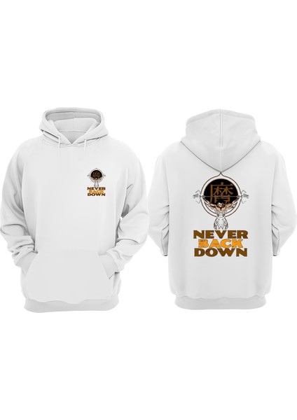 Unisex Goku Naver Back Down Tasarım Ön Arka Baskılı Normal Kalıp Beyaz Sweatshirt