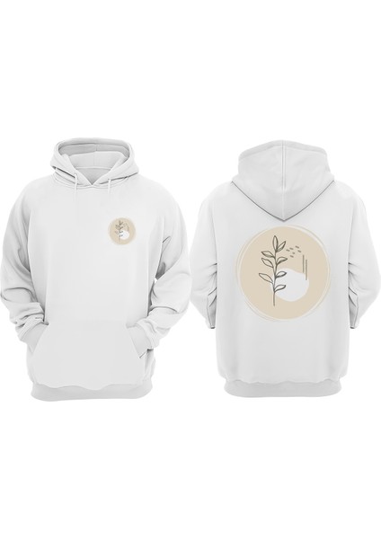 Unisex Yaprak Icons Tasarım Ön Arka Baskılı Normal Kalıp Beyaz Sweatshirt