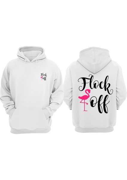 Unisex Flock Off Tasarım Ön Arka Baskılı Normal Kalıp Beyaz Sweatshirt