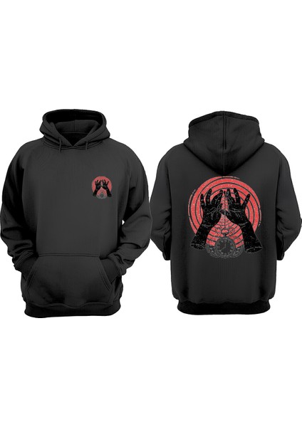 Unisex Hipnoz Tasarım Ön Arka Baskılı Normal Kalıp Siyah Sweatshirt