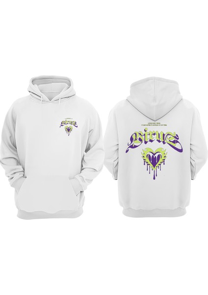 Unisex Love Is Like A Virus Tasarım Ön Arka Baskılı Normal Kalıp Beyaz Sweatshirt
