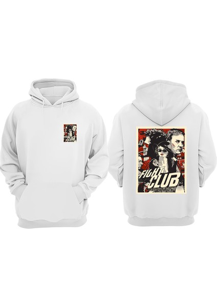 Unisex Fıght Club Poster Tasarım Ön Arka Baskılı Normal Kalıp Beyaz Sweatshirt