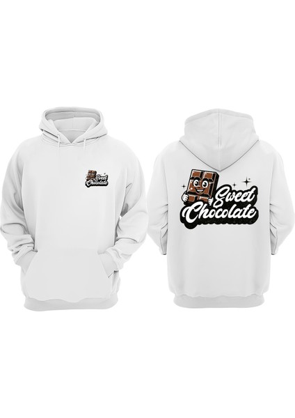 Unisex Sweet Chocolate Logo Tasarım Ön Arka Baskılı Normal Kalıp Beyaz Sweatshirt