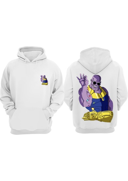 Unisex Infinity Noodles Tasarım Ön Arka Baskılı Normal Kalıp Beyaz Sweatshirt