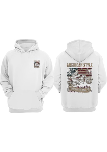 Unisex American Style Riders Tasarım Ön Arka Baskılı Normal Kalıp Beyaz Sweatshirt