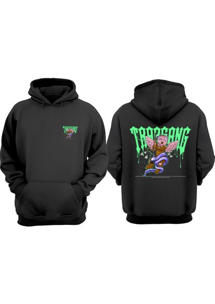 Unisex Trargang Tasarım Ön Arka Baskılı Normal Kalıp Siyah Sweatshirt