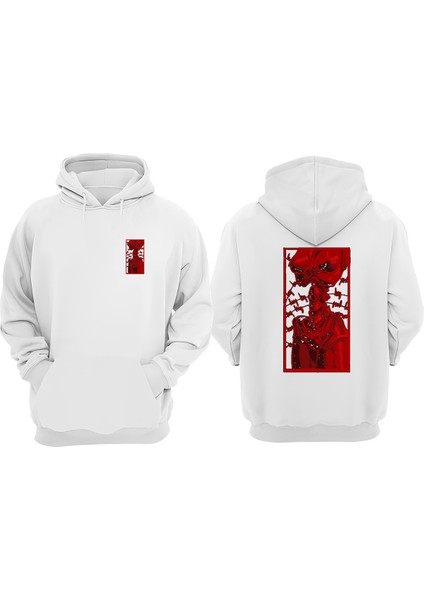 Unisex Cehennemden Asla Kacma Tasarım Ön Arka Baskılı Normal Kalıp Beyaz Sweatshirt