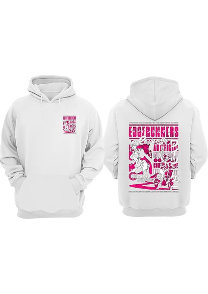 Unisex Edgerunners Revenge Tasarım Ön Arka Baskılı Normal Kalıp Beyaz Sweatshirt