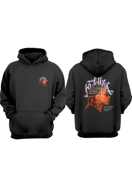 Unisex America Pılot Glasses North Dakota Tasarım Ön Arka Baskılı Normal Kalıp Siyah Sweatshirt