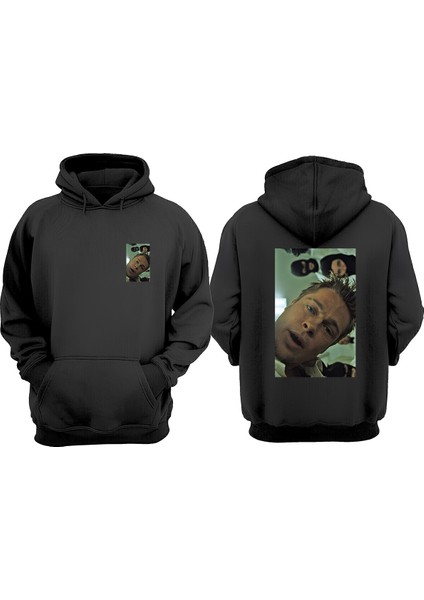 Unisex Brad Pitt Fight Club Tasarım Ön Arka Baskılı Normal Kalıp Siyah Sweatshirt