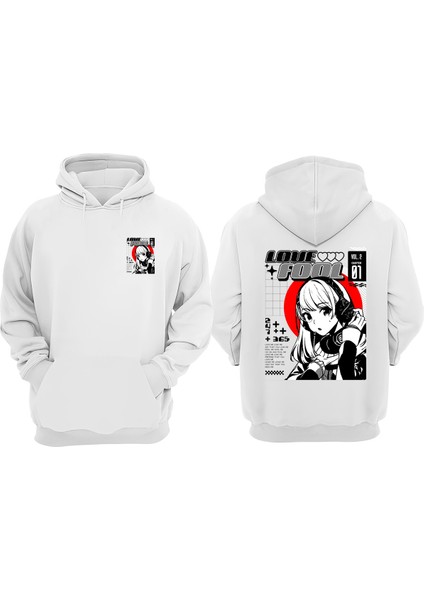 Unisex Love Fool Tasarım Ön Arka Baskılı Normal Kalıp Beyaz Sweatshirt