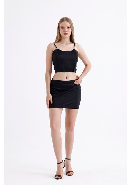 Beli Lastikli Saten Mini Etek | ETK35774 modelleri
