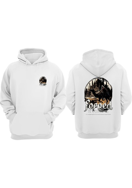 Unisex Forged In Sandstorms Vintage Halftone Tasarım Ön Arka Baskılı Normal Kalıp Beyaz Sweatshirt