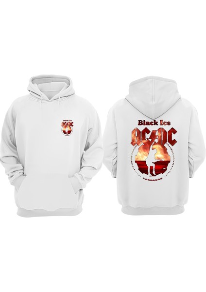 Unisex Ac Dc Black Ice Tasarım Ön Arka Baskılı Normal Kalıp Beyaz Sweatshirt