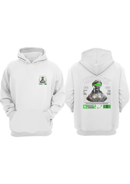 Unisex Desire Statue Tasarım Ön Arka Baskılı Normal Kalıp Beyaz Sweatshirt